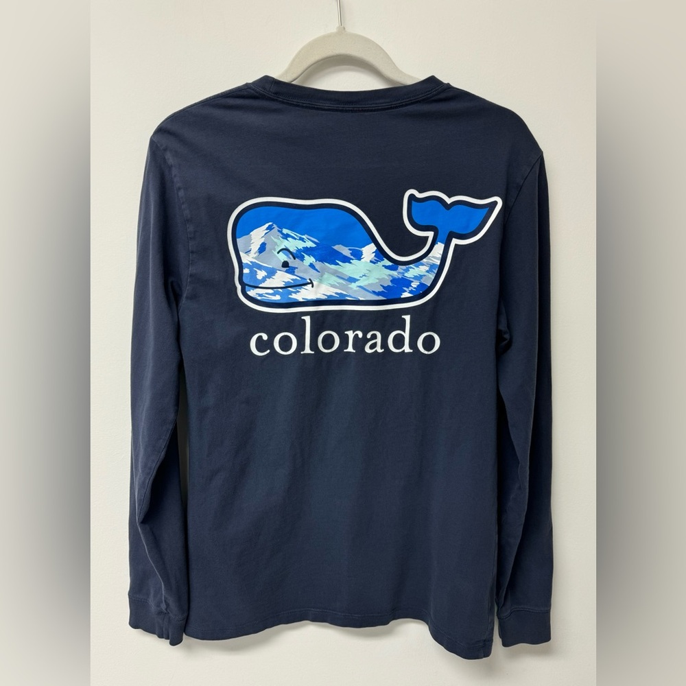Vineyard Vines Men's Colorado Whale Long-Sleeve Tee in Blue, Size XS